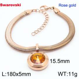 Stainless steel 180X5mm  snake chain with swarovski big stone circle pendant fashional rose gold bracelet