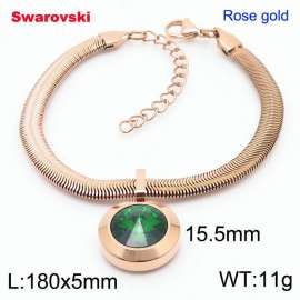 Stainless steel 180X5mm  snake chain with swarovski big stone circle pendant fashional rose gold bracelet