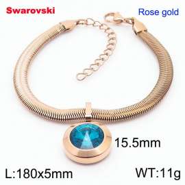 Stainless steel 180X5mm  snake chain with swarovski big stone circle pendant fashional rose gold bracelet
