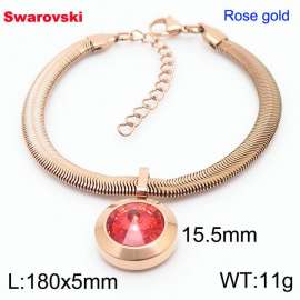 Stainless steel 180X5mm  snake chain with swarovski big stone circle pendant fashional rose gold bracelet