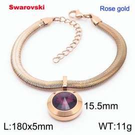 Stainless steel 180X5mm  snake chain with swarovski big stone circle pendant fashional rose gold bracelet