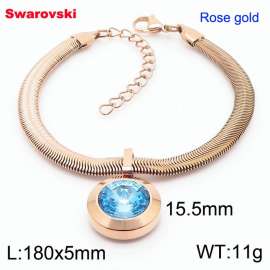 Stainless steel 180X5mm  snake chain with swarovski big stone circle pendant fashional rose gold bracelet