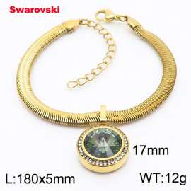 Stainless steel 180X5mm  snake chain with swarovski crystone circle pendant fashional gold bracelet