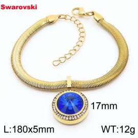 Stainless steel 180X5mm  snake chain with swarovski crystone circle pendant fashional gold bracelet