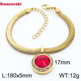 Stainless steel 180X5mm  snake chain with swarovski crystone circle pendant fashional gold bracelet