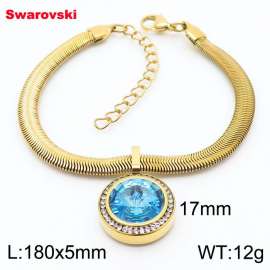 Stainless steel 180X5mm  snake chain with swarovski crystone circle pendant fashional gold bracelet