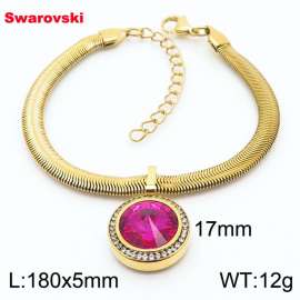 Stainless steel 180X5mm  snake chain with swarovski crystone circle pendant fashional gold bracelet