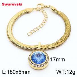 Stainless steel 180X5mm  snake chain with swarovski crystone circle pendant fashional gold bracelet