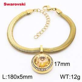 Stainless steel 180X5mm  snake chain with swarovski crystone circle pendant fashional gold bracelet