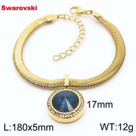 Stainless steel 180X5mm  snake chain with swarovski crystone circle pendant fashional gold bracelet