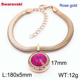 Stainless steel 180X5mm  snake chain with swarovski crystone circle pendant fashional rose gold bracelet