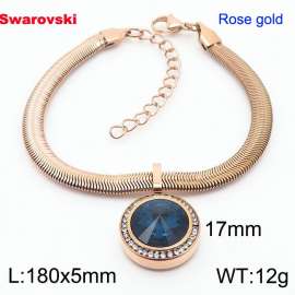 Stainless steel 180X5mm  snake chain with swarovski crystone circle pendant fashional rose gold bracelet