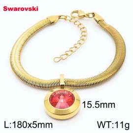 Stainless steel 180X5mm  snake chain with swarovski big stone circle pendant fashional gold bracelet