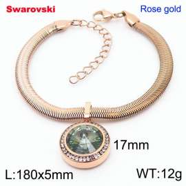 Stainless steel 180X5mm  snake chain with swarovski crystone circle pendant fashional rose gold bracelet