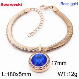 Stainless steel 180X5mm  snake chain with swarovski crystone circle pendant fashional rose gold bracelet