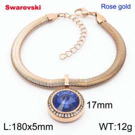 Stainless steel 180X5mm  snake chain with swarovski crystone circle pendant fashional rose gold bracelet