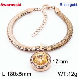 Stainless steel 180X5mm  snake chain with swarovski crystone circle pendant fashional rose gold bracelet