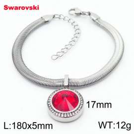 Stainless steel 180X5mm  snake chain with swarovski crystone circle pendant fashional silver bracelet