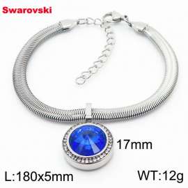 Stainless steel 180X5mm  snake chain with swarovski crystone circle pendant fashional silver bracelet