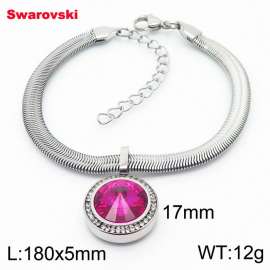 Stainless steel 180X5mm  snake chain with swarovski crystone circle pendant fashional silver bracelet