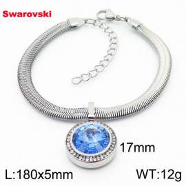 Stainless steel 180X5mm  snake chain with swarovski crystone circle pendant fashional silver bracelet