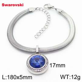 Stainless steel 180X5mm  snake chain with swarovski crystone circle pendant fashional silver bracelet