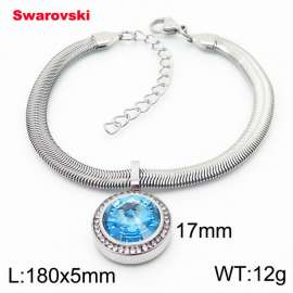 Stainless steel 180X5mm  snake chain with swarovski crystone circle pendant fashional silver bracelet
