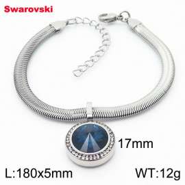 Stainless steel 180X5mm  snake chain with swarovski crystone circle pendant fashional silver bracelet