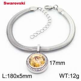 Stainless steel 180X5mm  snake chain with swarovski crystone circle pendant fashional silver bracelet