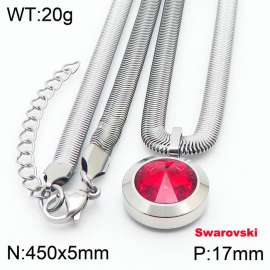 Stainless steel 450X5mm snake chain with swarovski circle stone pendant fashional silver necklace