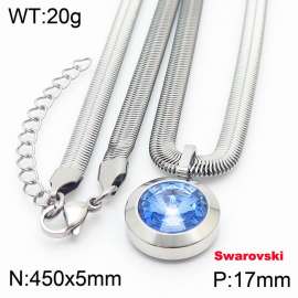 Stainless steel 450X5mm snake chain with swarovski circle stone pendant fashional silver necklace