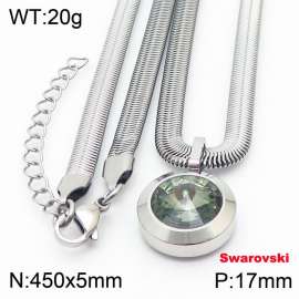 Stainless steel 450X5mm snake chain with swarovski circle stone pendant fashional silver necklace