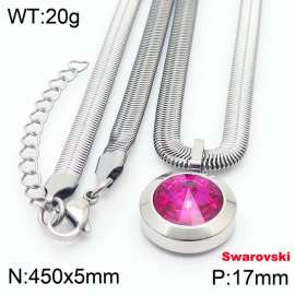 Stainless steel 450X5mm snake chain with swarovski circle stone pendant fashional silver necklace