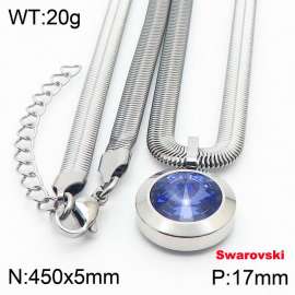 Stainless steel 450X5mm snake chain with swarovski circle stone pendant fashional silver necklace