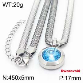 Stainless steel 450X5mm snake chain with swarovski circle stone pendant fashional silver necklace