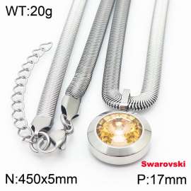 Stainless steel 450X5mm snake chain with swarovski circle stone pendant fashional silver necklace