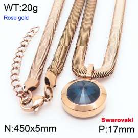 Stainless steel 450X5mm snake chain with swarovski circle stone pendant fashional rose gold necklace