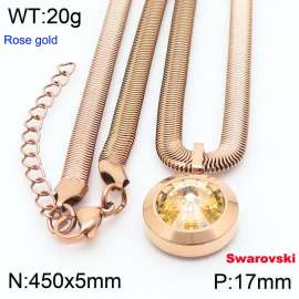 Stainless steel 450X5mm snake chain with swarovski circle stone pendant fashional rose gold necklace
