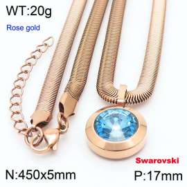 Stainless steel 450X5mm snake chain with swarovski circle stone pendant fashional rose gold necklace