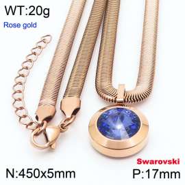 Stainless steel 450X5mm snake chain with swarovski circle stone pendant fashional rose gold necklace