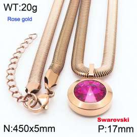 Stainless steel 450X5mm snake chain with swarovski circle stone pendant fashional rose gold necklace