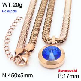 Stainless steel 450X5mm snake chain with swarovski circle stone pendant fashional rose gold necklace