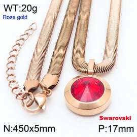 Stainless steel 450X5mm snake chain with swarovski circle stone pendant fashional rose gold necklace