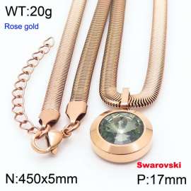 Stainless steel 450X5mm snake chain with swarovski circle stone pendant fashional rose gold necklace