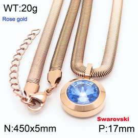 Stainless steel 450X5mm snake chain with swarovski circle stone pendant fashional rose gold necklace