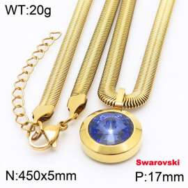 Stainless steel 450X5mm snake chain with swarovski circle stone pendant fashional gold necklace