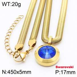 Stainless steel 450X5mm snake chain with swarovski circle stone pendant fashional gold necklace