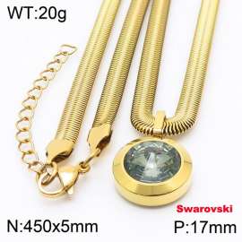 Stainless steel 450X5mm snake chain with swarovski circle stone pendant fashional gold necklace