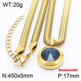 Stainless steel 450X5mm snake chain with swarovski circle stone pendant fashional gold necklace