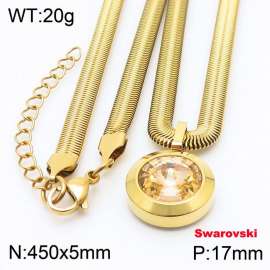 Stainless steel 450X5mm snake chain with swarovski circle stone pendant fashional gold necklace